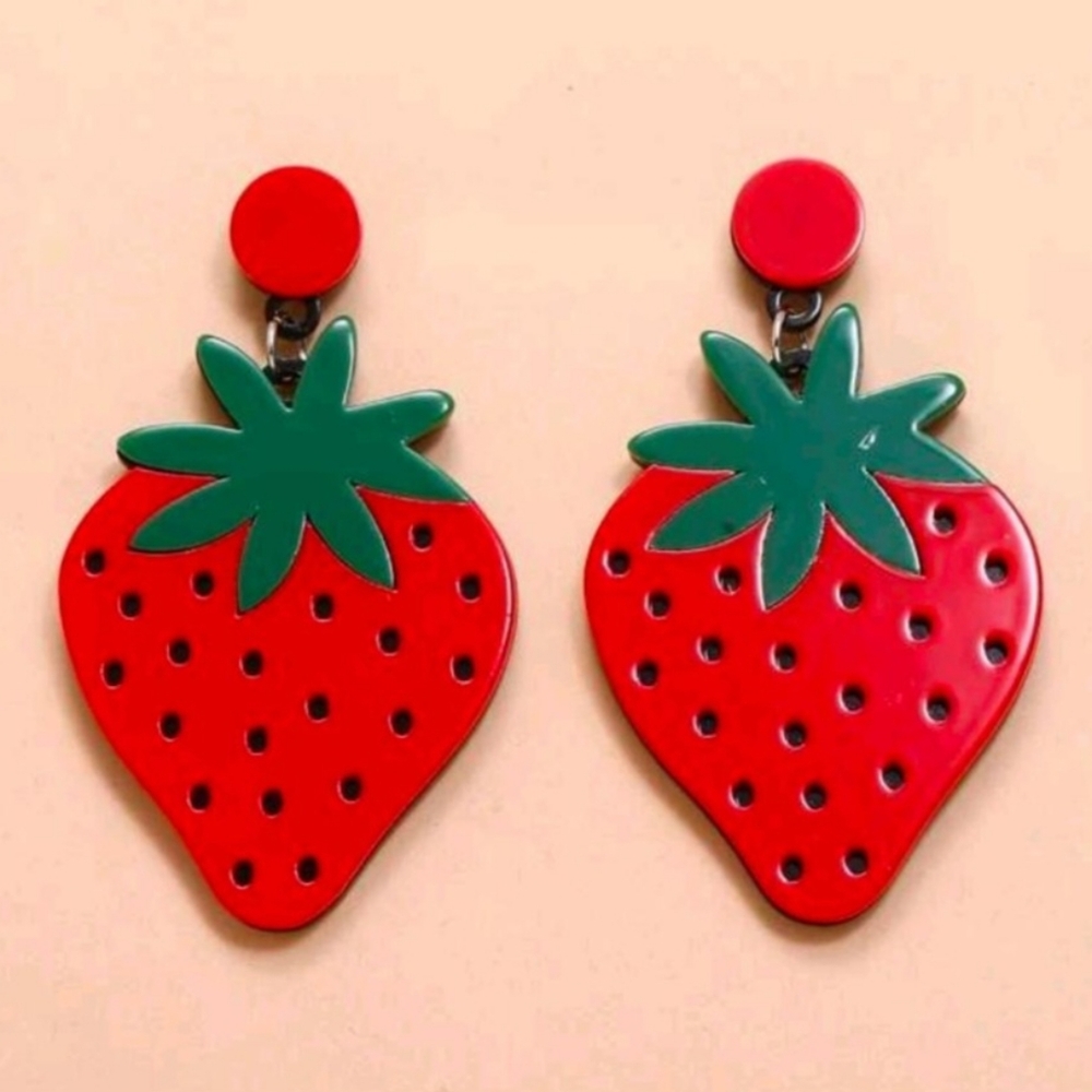 Boutique oversized strawberry post back earrings 🍓